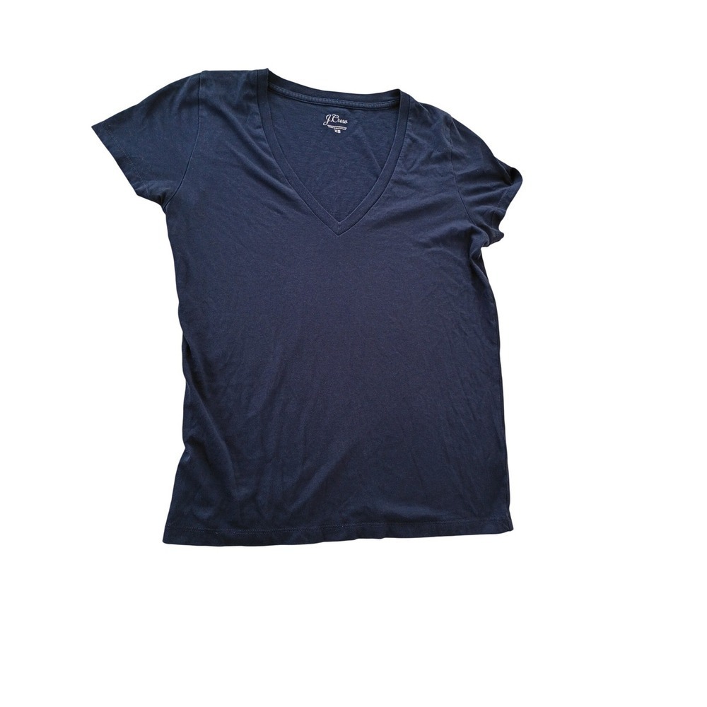 J Crew Navy Blue V Neck Short Sleeve 100% Supima Cotton T Shirt Top XS
